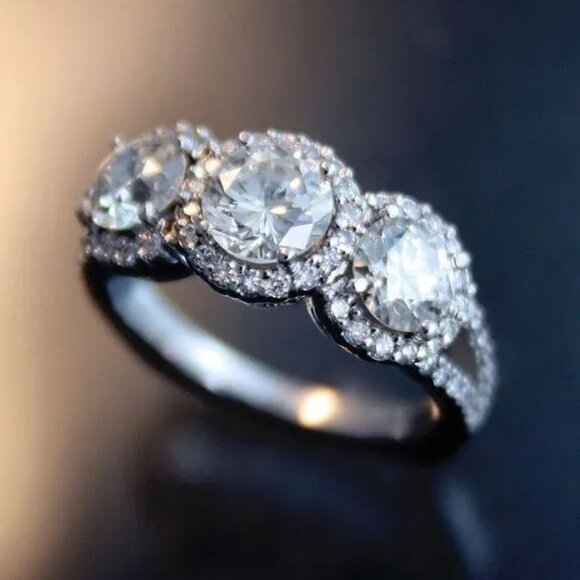 🔥Big Round Dainty Aristocracy Fashion Silver Romantic Eternity Ring, K981 - Picture 2 of 2